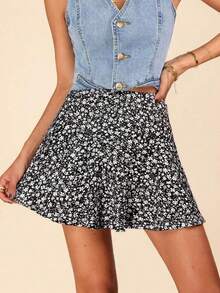 Falda floral para tiempo libre para mujer - Negro - Ver 6