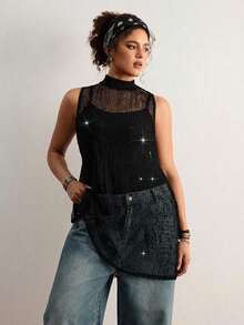 Freevana Blusa sin mangas con estampado floral vintage bohemio y encaje, talla grande, nueva llegada de primavera, adecuada para el Día de San Valentín, festivales de música - Negro 2 - Ver 4