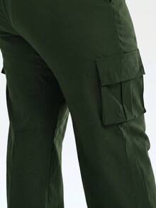 Wide Leg Plus Size Winter High Waist New Release Cold Autumn Elegant Palazzo Pants With Side Pockets Cargo Butt Lifting Premium Tailoring Sizes 46 To 56 - 綠色 - 查看 9