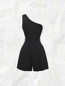Mono informal sin mangas de unicolor para mujer - Negro 2 - Ver 2