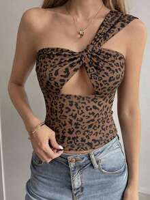 Camiseta sin mangas ajustada con tiras cruzadas huecas, estilo sexy y casual para mujer, Y2K - Café integral - Ver 3