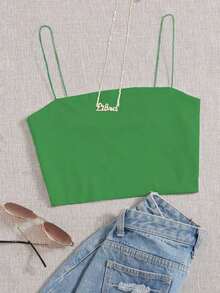 Top corto de tirantes delgado unicolor - Verde 2 - Ver 1