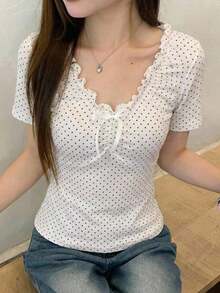 Blusa elegante sin mangas con lazo y lunares, estilo coreano para mujer - Blanco 2 - Ver 6