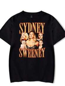 Printed T-Shirts For Women, Oversized Urban Style Tops, Comfortable And Stylish Summer T-Shirts That Go With Everything. Vintage 90s Sydney Sweeney T-Shirt, Short-Sleeved Women's T-Shirt, Unisex Athletic Sweater, Harajuku Outerwear. - 黑色 - 查看 5