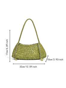 2026 New Handmade Woven Coffee Color Casual Shoulder Bag, Underarm Bag, Mother-Child Bag, Business Women's Commuter Bag, Suitable For Work, Shopping, Dating, Travel, School And Other Daily Use (Accessories Not Included) - Green - View 12