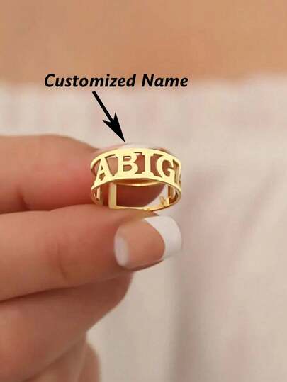 Anel Personalizado Elegante - Anel Aberto Ajustável de Aço Inoxidável Personalizado, Adequado para Ocasiões Casuais e Especiais - Joias da Moda, Presente de Alta Qualidade para Dia das Mães, Dia dos Namorados, Aniversário, Aniversário, Formatura, Natal, Amigos, Colegas de Classe e Família