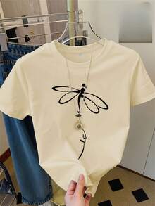 Monochromatic Ode To The Elegance Of Nature, Standard Size, Women's Casual Home T-Shirt, Printed, Round Neck, Sheer Short Sleeve - 白色 - 查看 8