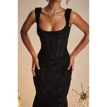 Solid Color Party Dress, Low Neck, Sleeveless, Elegant Fitted Cut, New Spring-Summer Collection For Women - Black - View 2