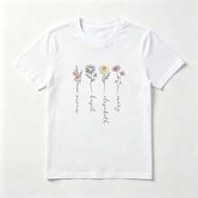 Flores Silvestres Playera de Algodón Blanca Tierna y Fresca - Blanco - Ver 1