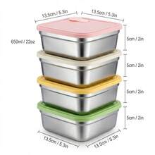 304 Stainless Steel Food Container, Stackable Refrigerator Sealed Fresh-Keeping Box, Fruit And Vegetable Meat Storage Box With Lid, Large Capacity Food Preservation Box, Suitable For Kitchen Food Storage And Organization - Multicolor - View 39