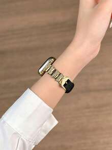 1pc Slim Watch Band, Compatible With Apple Watch 42mm, 38mm, 40mm, 41mm, 44mm, 45mm, 46mm, 49mm, Fashionable Smart Watch Replacement Strap, Suitable For Series Ultra2, Ultra SE2, SE 11, 10, 9, 8, 7, 6, 5, 4, 3, 2, 1, Women, Can Be Used As Student Back-To-School Gift - Black - View 4