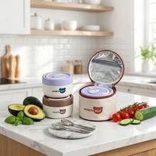 1pc/Set Portable 304 Stainless Steel Thermal Insulated Lunch Box With Handle, Leak Proof Fruit Salad Food Storage Container, Dishwasher & Microwave Allowable,Suitable For Student Adult Use In School, Office,Picnic, Travel, Back To School - Multicolor - View 3