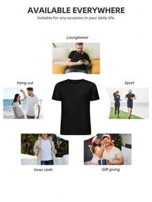 220G Youth Crew Neck Casual T-Shirt, One-Sided Print, Perfect For Family And Friends, American-Brazilian Heart Flag T-Shirt, Youth Style, Basic And Versatile. - 黑色 - 查看 6