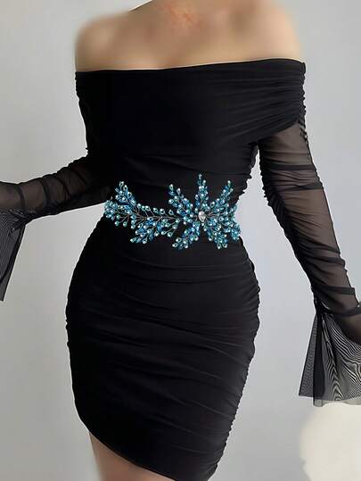 1 chiếc thắt lưng handmade đính đá và ngọc trai thanh lịch, phụ kiện thời trang cho váy cưới nữ.