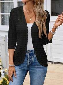 1 pieza Chaqueta de mujer de unicolor regular de manga larga, minimalista y de moda para el verano, casual de negocios para mujer en otoño/invierno - Negro - Ver 1