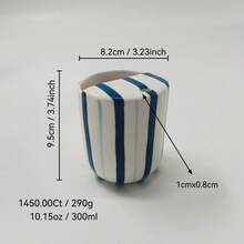 1pc Ceramic Cup, Hand-Painted Vertical Stripe Straw Mug, Ins Style Fresh Handled Office Coffee/Milk/Tea Cup - Multicolor - View 5