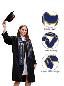 Personalizado Graduación con foto y nombre personalizado, Faja de graduación Clase de 2026 con nombre de la escuela y año de graduación, Faja de graduación de satén negro con borde dorado para graduados universitarios - Multicolor - Ver 5