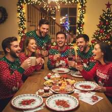 Suministros de fiesta de Pascua de Navidad servilletas de platos rojos y verdes de 9 pulgadas vajilla desechable de Navidad para fiestas de Navidad reuniones de día festivo celebración de invierno - Rojo y verde - Ver 8