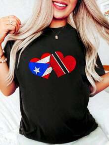 1 Piece 100% Cotton T-Shirt With The Flag Of Trinidad And Tobago, Puerto Rico, Trinidadian Heritage Style, For Men And Women, Large Size, Comfortable, Soft, Round Neck, 180g 100% Cotton - 黑色 - 查看 5