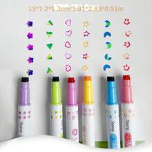 Set de 6 bolígrafos resaltadores y sellos de doble punta, un extremo con marcador fluorescente de colores, el otro extremo con sellos de triángulo, estrella, cara sonriente, luna, corazón y flor, 6 colores macaron frescos, gran capacidad de tinta, escritura suave sin sangrado, impresión de sello clara sin manchas, barril del bolígrafo impreso con patrones correspondientes, tapa de doble uso súper práctica, perfecto para estudiantes y entusiastas del diario - Múltiples estilos - Ver 6