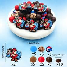 1 Set 42pcs 3D Chick Shaped Silicone Beads 15mm With Colorful Patchwork Geometric Pattern Silicone Beads + Printed Round Beads + Flat Beads Suitable For Bracelets, Lanyards, Decorative Pens, Holiday Decorations, Valentine's Day, Birthday Gifts - Chick Silicone Bead Set - View 9