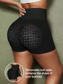 1pc Women Shapewear Shorts, Tummy Control, Butt Lifting, Removable Padded Panty - Black - View 6