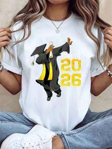 Class Of 2026 T-Shirt, Graduation Party Gift For Students, College Graduate Celebration Clothes For Graduation Day, 220g - Urban Vintage Style, Unisex, 100% Pure Cotton Short Sleeve T-Shirt - 白色 - 查看 7