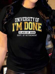 Women's Mexican "I'M DONE" T-Shirt, Casual Crew Neck, Short Sleeve, Gold Graphic Design With Bold Phrase, Comfortable For Everyday Wear, Urban Style, Ideal For Summer, Perfect For Mother's Day And As A Birthday Gift. Fashionable Summer Cotton T-Shirt - 黑色 - 查看 6