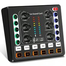 Mezclador de audio, interfaz de audio con mezclador DJ, tarjeta de sonido con efectos y cambiador de voz, paquete de equipos para podcast, estéreo DJ Studio Streaming, perfecto para transmisión en vivo/podcast/juegos (batería de 800mAh) - Negro - Ver 10