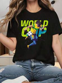 New And Stylish Short-Sleeved T-Shirt With A Fun 2026 World Cup-Themed Print, Featuring An Urban-Style Design. A Must-Have For Fans, This Unisex Summer T-Shirt Is Perfect For Summer. - 黑色 - 查看 4