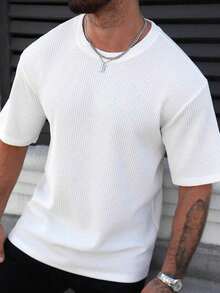 Men's Loose Fit Shirt With Dropped Shoulders And Solid Color - 白色 - 查看 5
