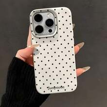 1pc Black Polka Dot UV Printed Pattern Design Leather Texture Phone Case - Multicolor - View 3