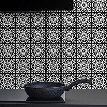 10pcs Decorative Vinyl Floor Stickers, Home Decor Wall Stickers, Black & White Floral Pattern, Self-Adhesive Waterproof Removable, Suitable For Kitchen, Bathroom, Toilet Walls And Floors - 10Pcs - View 3