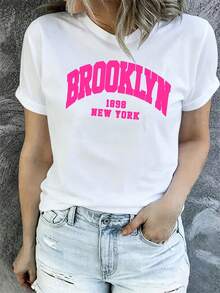 Fashionable Women's T-Shirts 2026, Custom Letter Prints, Affordable T-Shirts, Women's T-Shirts, Pure Cotton T-Shirts For Women, Not Easily Deformed, With Good Elasticity, Pure Cotton T-Shirts For Women. - 白色 - 查看 1