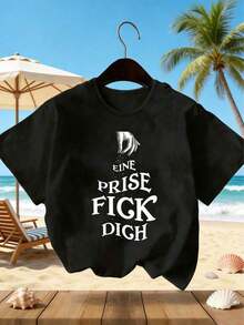 Camiseta de Verano Premium Estampada para Mujer, Talla Grande, Casual, con Estampado de Lema, Cuello Redondo y Mangas Cortas, Diseño Artístico de Dedos en Negro para Verano - Negro - Ver 9