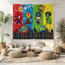 1pc Classic M Arvel Avengers Cartoon Welcome Backdrop S Pider-Man Ir On Man Ca Ptain America H Ulk City Skyline Party Decoration Anime Characters Bedroom Wall Hanging Decor Boys Room Gaming Room Layout Holiday Gathering Photography Background Cake Table Tapestry - Nhiều màu - Xem 2