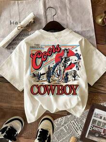 Women's Casual T-Shirt With Graphic Denim Print, Round Neck, Vintage Style, Comfortable, Short Sleeve For Everyday Wear, Summer Clothes For Ladies, Top, Women's Clothing - 白色 - 查看 8
