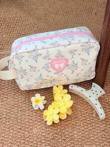Floral Pattern Cosmetic Bag Travel Makeup Pouch Portable & Casual Makeup Bag Large Capacity Travel Toiletry Bag Toiletries Handbag Wash Bag For Women - Multicolor - View 14