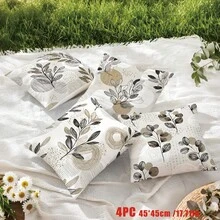 4 件装抽象线条叶子和圆圈印花抱枕套【不含枕芯】，尺寸：17.7*17.7 英寸（45*45 厘米）/19.69*19.69 英寸（50*50 厘米）/15.75*15.75 英寸（40*40 厘米），【单面印花】，涤纶材质，个性化家居软装，现代奢华植物线条抱枕套，适用于沙发、客厅、卧室、汽车、办公室、酒店、民宿等场所，是馈赠亲朋好友的完美之选。 - 彩色 - 查看 8