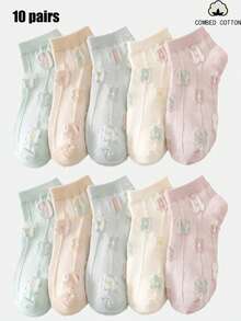10/5/3 Pairs Macaron Color 3D Floral Short Socks, Combed Cotton Breathable Girlish Ankle Socks - Multicolor - View 10