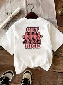 | Exquisite Design | Loose And Comfortable | Easy To Match | T-Shirt With A Print On The Front And Back, Featuring Wealth And Prosperity Motifs, Round Neck, Short Sleeves, Casual Style For Women, Comfortable Fit, Soft To The Touch Fabric, Classic Design, A Must-Have Fashion Item For Women. - 白色 - 查看 2