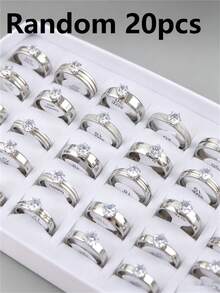 5/10/20/30 piezas Anillos de acero inoxidable con rhinestones de colores variados, elegantes y de moda, joyería de alta gama para compromiso y aniversario, adecuado para hombres y mujeres - anillo - Ver 17