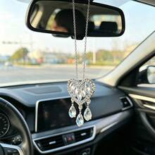 1 pieza Adorno colgante con forma de corazón de strass y borla para espejo retrovisor, accesorio interior de coche - A - Ver 2