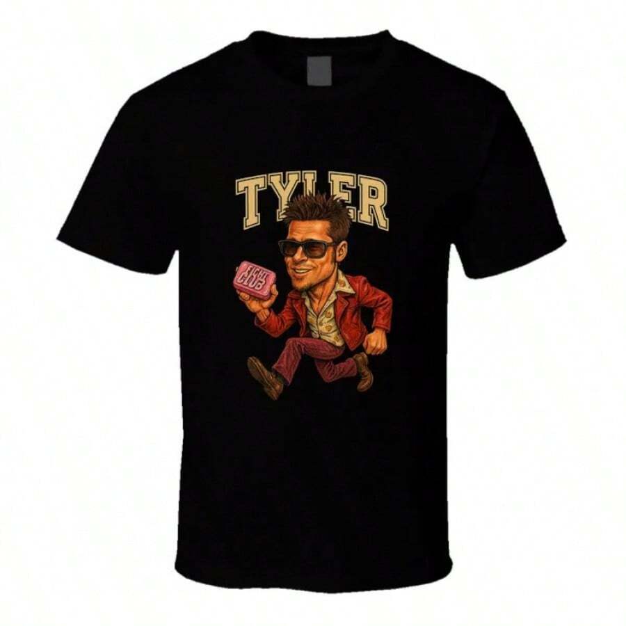 Fight Club Tyler Durden Retro Movie Caricature T-Shirt - 黑色 - 查看 1