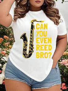 Camiseta de Música Divertida para Mujer con Diseño Gráfico de Saxofón, Talla Grande, Estilo Casual de Verano, Regalo para Amantes de la Música, Playera Holgada para Mujer - Blanco - Ver 1