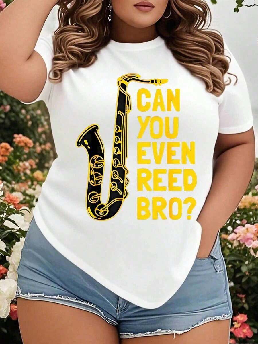 Camiseta de Música Divertida para Mujer con Diseño Gráfico de Saxofón, Talla Grande, Estilo Casual de Verano, Regalo para Amantes de la Música, Playera Holgada para Mujer - Blanco - Ver 1