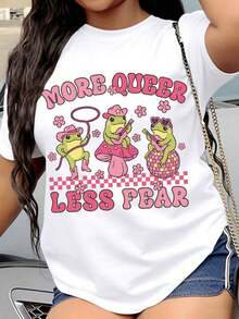 Women's T-Shirt, Frog Graphic Tee 'More Queer, Less Fear', LGBTQ Pride Statement Tee, Plus Size Tee, Summer Fashion Top, Casual Women's Clothing. - 白色 - 查看 1