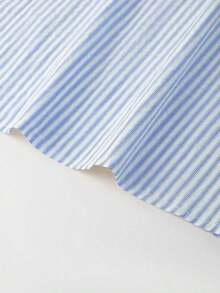 Camisa de manga corta a rayas vintage, de moda para ir al trabajo en verano - Azul y blanco - Ver 3