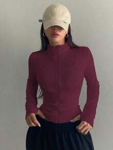 Chaqueta Ajustada Con Cierre De Cremallera Para Mujer - Rosa Roja - Ver 5