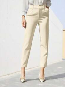 Pantalones de traje ajustados de nueve puntos para mujer - Beis - Ver 6